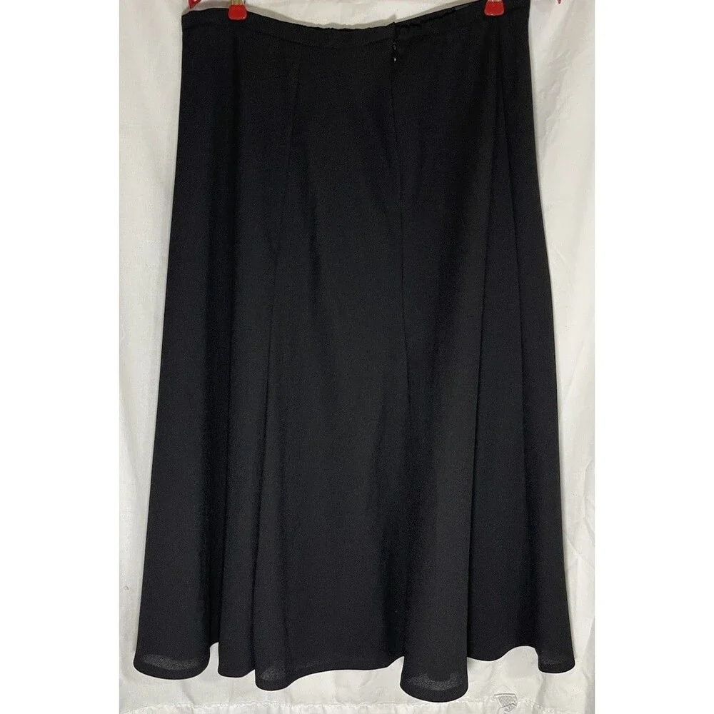 Karen Scott Black A-Line Midi Skirt - Size 14 - Elastic Waist & Lined